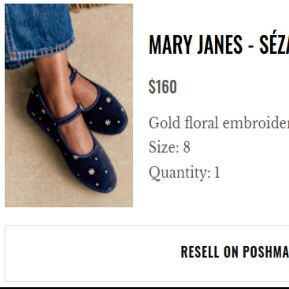 Sezane Mary Janes - Sézane X Vibi Venezia Gold Floral Embroidery - Size 8 - Picture 3 of 5